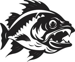 scheermes tanden ontketend hedendaags logo met elegant piranha roofzuchtig dwingen ingewikkeld zwart icoon illustratie voor modern branding vector