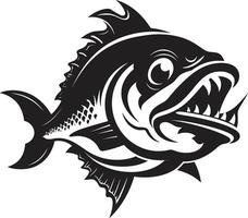 donker water woede hedendaags logo voor een opvallend merk kaken van chaos ontketend chique zwart icoon met ingewikkeld piranha vector
