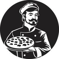 pizzeria vakmanschap strak silhouet in elegant zwart smaak gevoel elegant zwart logo ontwerp met elegant pizza chef kunst vector