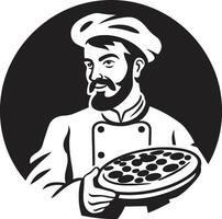 smaak gevoel elegant logo met stoutmoedig zwart culinaire ontwerp culinaire meesterschap ingewikkeld zwart embleem voor een modern pizzeria kijken vector