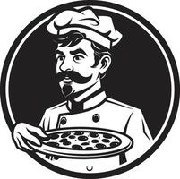smaak maestro noir geïnspireerd pizza chef logo voor een verrukkelijk beeld Italiaans culinaire icoon strak zwart illustratie voor opvallend branding vector