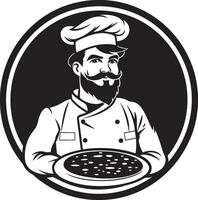 pizza ambachtelijk elegant zwart logo met ingewikkeld culinaire ontwerp culinaire meesterschap minimalistisch embleem voor een modern pizzeria vector