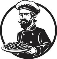 watertanden maestro ingewikkeld illustratie in noir zwart pizza kunstenaarstalent chique zwart icoon ontwerp met modern culinaire tintje vector