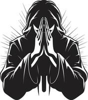 hemel- elegantie minimalistisch bidden handen logo voor Dames in etherisch omhelzing zwart icoon ontwerp van bidden dames handen vector