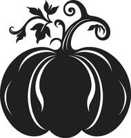 middernacht oogst zwart ontwerp van pompoen logo verschrikkelijk floreren zwart iconisch pompoen ontwerp vector