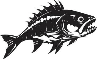 spookachtig voorbode minimalistisch roofdier vis logo in zwart griezelig glyphs iconisch zwart roofdier vis skelet ontwerp vector