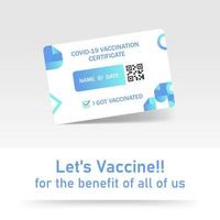 vaccin certificaat illustratie. vaccinkaart of paspoortontwerpsymbool. sjabloon voor vaccinatiekaarten. vaccinaties registreren kaartimmuniteit met id en barcode vector