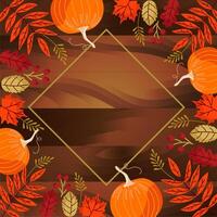 herfst bladeren, pompoenen en bessen Aan een houten tafel. sjabloon met plein kader voor de herfst uitverkoop. een kader voor een groet kaart, een ansichtkaart. vector