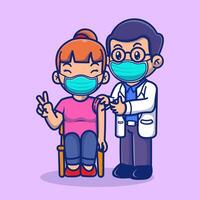 schattig dokter injecteren vrouw geduldig tekenfilm vector