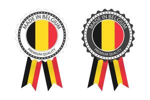 twee modern gemaakt in belgie etiketten geïsoleerd Aan wit achtergrond, gemakkelijk stickers in belgisch kleuren, premie kwaliteit postzegel ontwerp, vlag van belgie vector