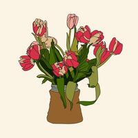 sommige tulpen in een vaas illustratie in een geïsoleerd achtergrond. vector