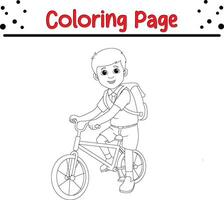 school- jongen rijden fiets kleur bladzijde. kleur boek voor kinderen vector