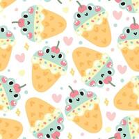 naadloos patroon van schattig ijs room glimlach kikker hoofd met kers Aan wit achtergrond.reptiel dier karakter tekenfilm design.sweet.dessert.image voor kaart, poster, schat kleding.kawaii.illustratie. vector