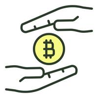 handen met bitcoin token cryptogeld gekleurde icoon of teken vector