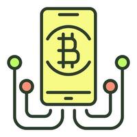 bitcoin teken Aan smartphone scherm blockchain gekleurde icoon of symbool vector