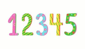 reeks van getallen met veelkleurig ornamenten. ontwerp voor kinderen feesten, verjaardagen. aantal serie van 1 naar 5. kalender datum. illustratie. vector