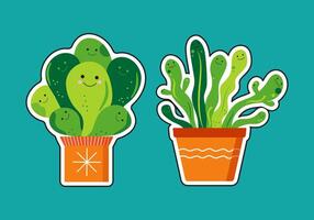 kamerplanten stickers. tekenfilm cactus . bloeiend pot. huis plant, ingemaakt fabriek. keramisch pot. illustratie Aan geïsoleerd achtergrond. vector