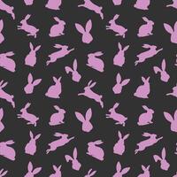 Pasen naadloos patroon van roze konijn silhouetten in verschillend acties. feestelijk Pasen konijntjes ontwerp. geïsoleerd Aan zwart achtergrond. voor Pasen decoratie, omhulsel papier, groet, textiel, afdrukken vector