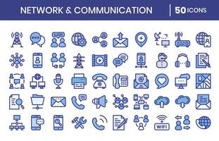 netwerk en communicatie blauw kleur pictogrammen set. vector