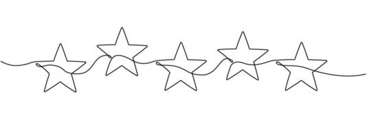 een doorlopend schets van vijf sterren. single lijn bewerkbare 5 ster icoon. concept van beoordeling onderhoud en klant beoordelingen. Kerstmis verdeler. minimalistisch tekening. vector