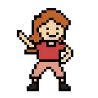 schattig pixel tekenfilm 8 bit karakter vrouw opdrachten opleiding alleen levensstijl decoratie leven stijl 8 beetje vrouw meisje oefening Sportschool geschiktheid warm omhoog spel geschiktheid . vector