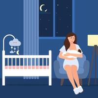 moeder borstvoeding geeft haar pasgeboren baby Bij nacht. vector