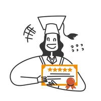 hand- getrokken tekening gelukkig vrouw in diploma uitreiking japon draag- diploma uitreiking certificaat vector
