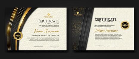 luxe certificaat sjabloon met schitteren effect Dan lijnen goud schijnen Aan kader achtergrond vector