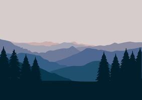 landschap met bergen en pijnboom Woud. illustratie in vlak stijl. vector