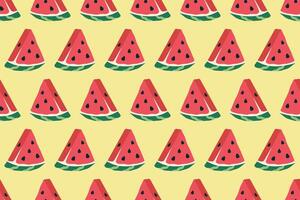 watermeloen naadloos patroon. rijp meloen plakjes. zoet tropisch fruit. watermeloen prima. gezond vegetarisch biologisch voedsel. illustratie vector