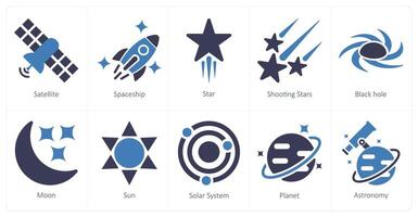 een reeks van 10 astronomie pictogrammen net zo satelliet, ruimteschip, ster vector