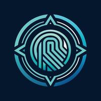 een logo met de brief q in de centrum, ontworpen in een futuristische stijl met tinten van blauw en groente, een futuristische logo incorporeren elementen van biometrisch technologie vector