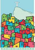 kleurrijk vector illustratie in kaal lijnen van een favela landschap in Rio de janeiro, Brazilië, met corcovado berg in de achtergrond.