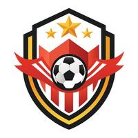 een voetbal embleem met een prominent voetbal bal omringd door sterren, symboliseert sterkte en teamwerk, een abstract symbool dat belichaamt de sterkte van een Amerikaans voetbal team vector