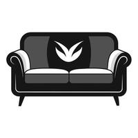 een zwart en wit hedendaags bankstel met een single blad resting Aan haar kussens, een strak en hedendaags sofa ontwerp met een pluche, monochromatisch bekleding vector
