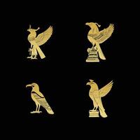 Egyptische god horus logo icoon ontwerp sjabloon. verzameling van afbeeldingen van de heilig Egyptische valk vogel. dier en menselijk. elegant luxe goud vlak vector