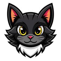 detailopname van een zwart katten gezicht tonen levendig geel ogen, schattig zwart kat hoofd logo mascotte vector