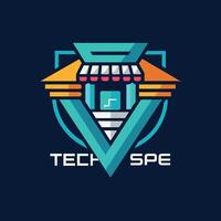 de logo voor tech plek vitrines een strak en upscale ontwerp gecentreerd in de omgeving van een gestileerde brief t, creëren een minimalistische logo voor een strak en upscale tech op te slaan vector