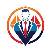 een Mens gekleed in een pak en stropdas staand binnen een cirkel, creëren een symbool dat roept op de professionaliteit en betrouwbaarheid van accounting Diensten vector