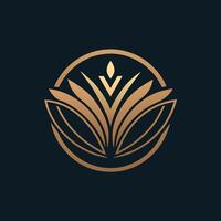 een luxueus gouden bloem logo staat uit tegen een zwart achtergrond, uitstralend verfijning en elegantie, ambacht een schoon en geavanceerde logo voor een luxe sieraden op te slaan vector