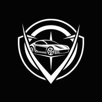 monochroom beeld van een luxe auto het rijden Aan de weg, ontwerp een minimalistische logo voor een luxe auto merk dat straalt uit verfijning vector