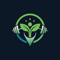 logo met een groen blad en een paar- van halters, symboliseert een mengsel van natuur en fitheid, ontwerp een gemakkelijk logo dat overbrengt de idee van communicatie vector