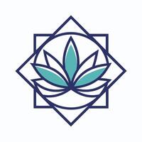 blauw en wit logo met een lotus bloem Bij de centrum in een strak ontwerp, een strak lotus bloem logo omringd door minimalistische meetkundig vormen vector