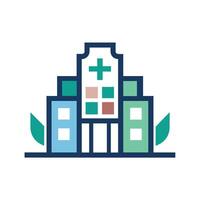 een modern gebouw met een kruis Aan top staand tegen een Doorzichtig lucht, schoon lijnen en een single kleur palet voor een minimalistische logo vertegenwoordigen een medisch centrum vector