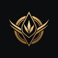 elegant logo met een goud blad Aan een zwart achtergrond, genereren een minimalistische logo dat straalt uit luxe en verfijning vector