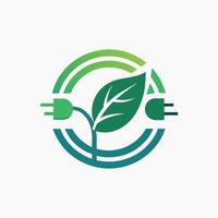 circulaire kader omsluiten een levendig groen blad en plant, presentatie van aard schoonheid, genereren een elegant logo voor een duurzame tech accessoires bedrijf vector