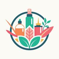 een schoon water fles en een groen fabriek geregeld in een circulaire vorm geven aan, produceren een schoon en gedenkwaardig logo voor een schoonheid producten e-commerce plaats vector