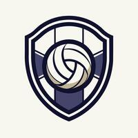 volleybal bal omsingeld door schild, een schoon, minimalistische embleem voor een volleybal team, minimalistische gemakkelijk modern logo ontwerp vector
