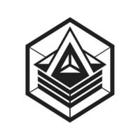 een zwart en wit logo met een piramide ontwerp, gemakkelijk en opvallend in haar monochromatisch kleur schema, een logo met een gemakkelijk, monochromatisch kleur regeling en een meetkundig element vector