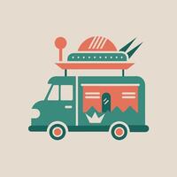 illustratie van een voedsel vrachtauto gedekt met een verscheidenheid van smakelijk borden, een levendig kleur palet gebruikt in een minimalistische Sportschool logo ontwerp vector